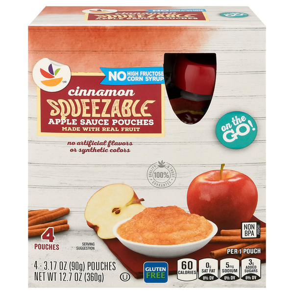 Stop & Shop Cinnamon Applesauce Squeezable Pouches - 4 ct