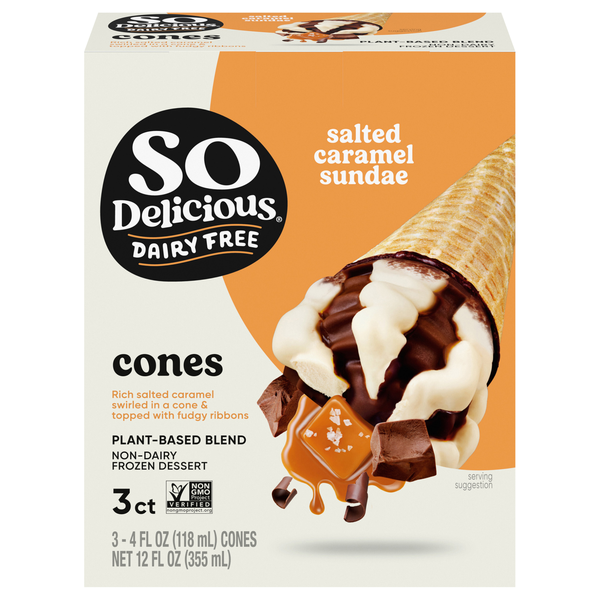 So Delicious Dairy Free Salted Caramel Sundae Cones - 3 ct