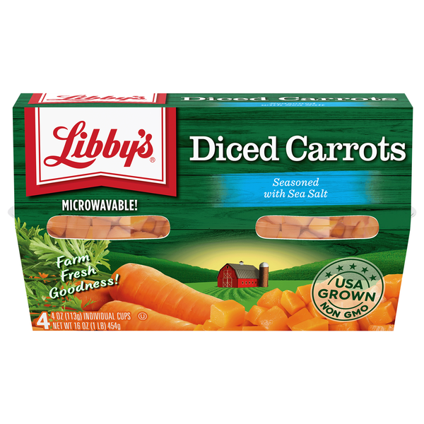 Libby's Diced Carrots Seasoned with Sea Salt Microwavable Cups - 4 ct
