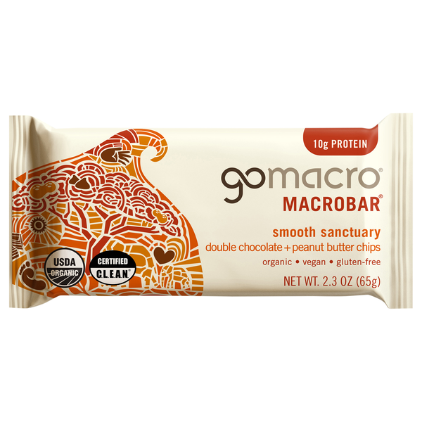 GoMacro Organic Gluten Free Double Chocolate+PB Chips 10g Protein MacroBar