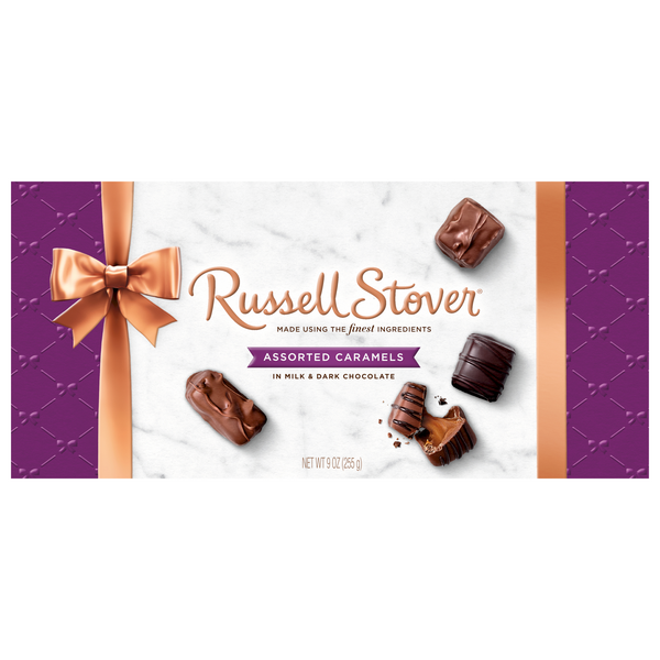 Russell Stover Assorted Caramels in Milk & Dark Chocolates Candy Gift Box