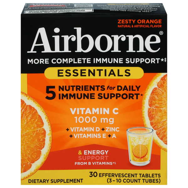 Airborne Immune Essentials Zesty Orange 1000mg Vitamin C Tablets