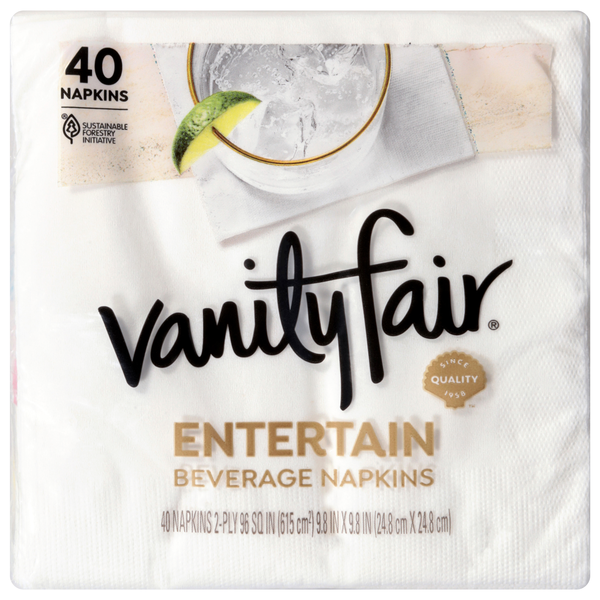 Vanity Fair Entertain Beverage Napkins 2-Ply White