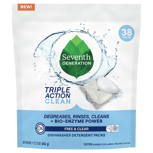 Seventh Generation Free & Clear Triple Action Clean Dishwasher Detergent Packs
