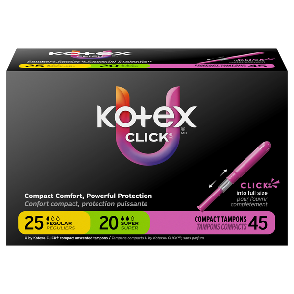 U by Kotex Click Unscented Regular & Super Compact Tampons