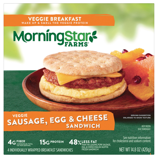 Save on MorningStar Farms Veggie Breakfast Sandwich Sausage Egg