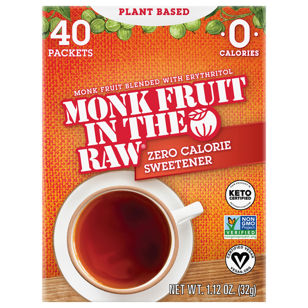 Monk Fruit In The Raw Zero Calorie Sweetener Packets with Erythritol