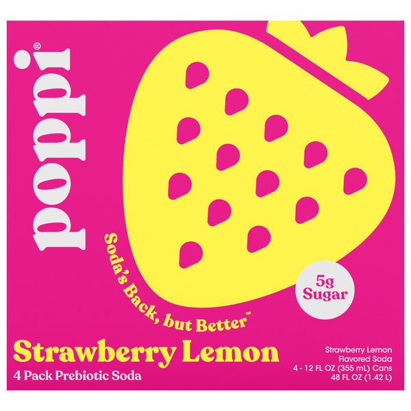 Poppi Strawberry Lemon Prebiotic Soda - 4 pk