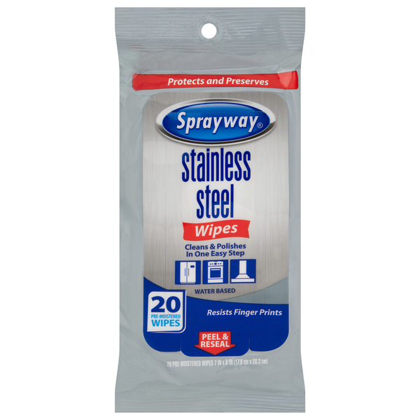 Sprayway Stainless Steel Pre-Moistened Water Based Wipes