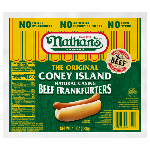 Nathan's Famous The Original Coney Island Beef Frankfurters - 5 ct