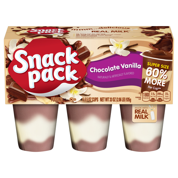 Snack Pack Chocolate Vanilla Pudding Cups Super Size - 6 ct