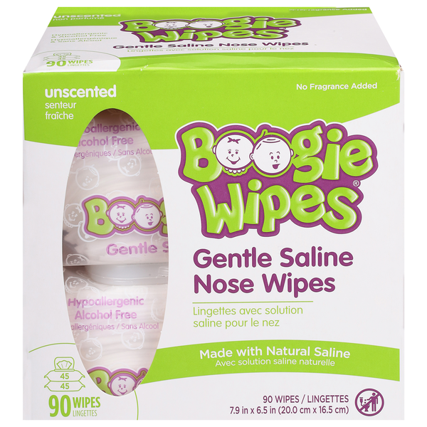 Boogie Wipes Unscented Saline Nose Wipes - 2 pk