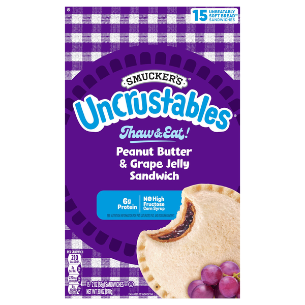 Smucker's Uncrustables Peanut Butter & Grape Jelly Sandwich - 15 ct Frozen