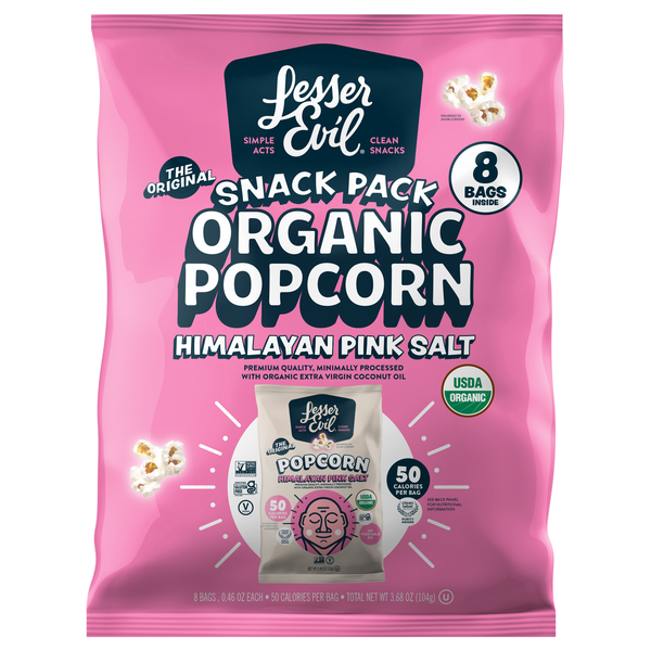 LesserEvil Popcorn Snack Pack Himalayan Pink Salt Organic - 8 ct