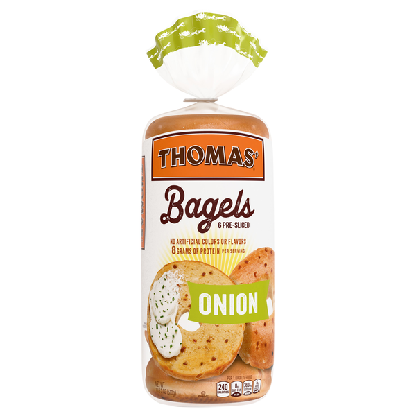 Thomas' Onion Pre-Sliced Bagels - 6 ct