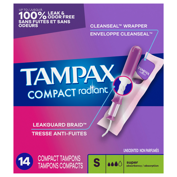 Tampax Pocket Radiant Unscented Super Compact Tampons