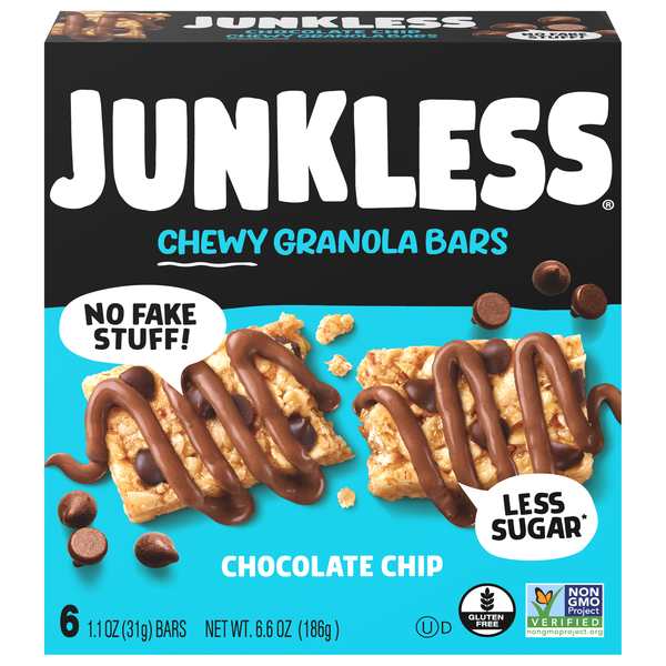 Junkless Gluten Free Chewy Chocolate Chip Granola Bars - 6 ct