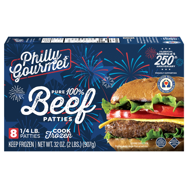 Philly Gourmet 1/4 lb 100% Beef Patties - 8 ct Frozen