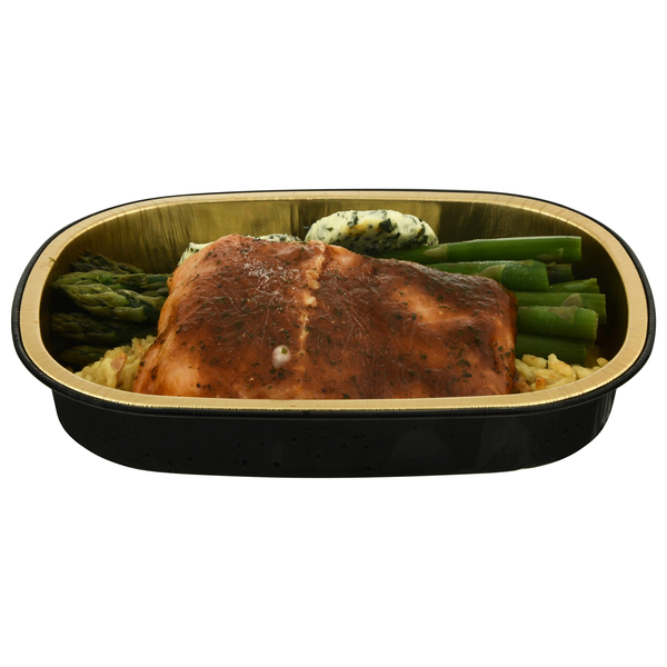 Hannaford Marinated Salmon with Rice & Asparagus