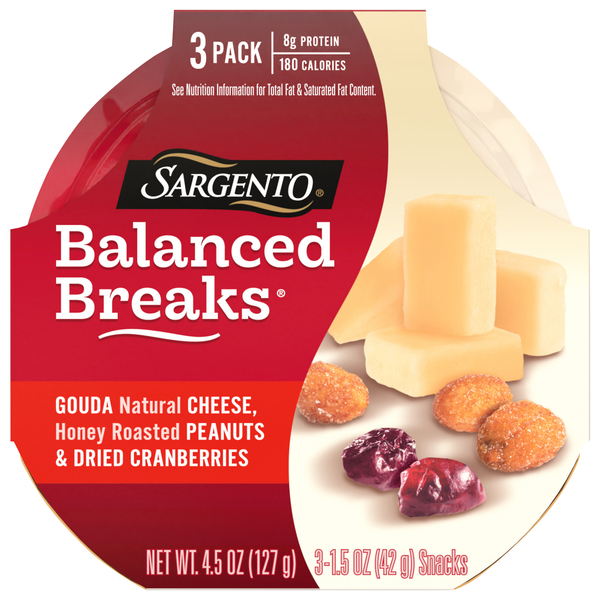 Sargento Balanced Breaks Gouda Cheese Honey Peanuts Cranberries Snack 3 ct