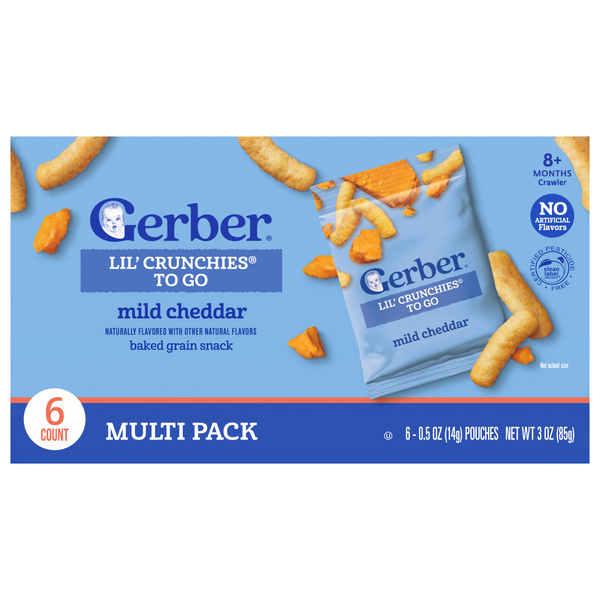 Gerber Lil' Crunchies Mild Cheddar Baked Grain Snack Packs - 6 ct