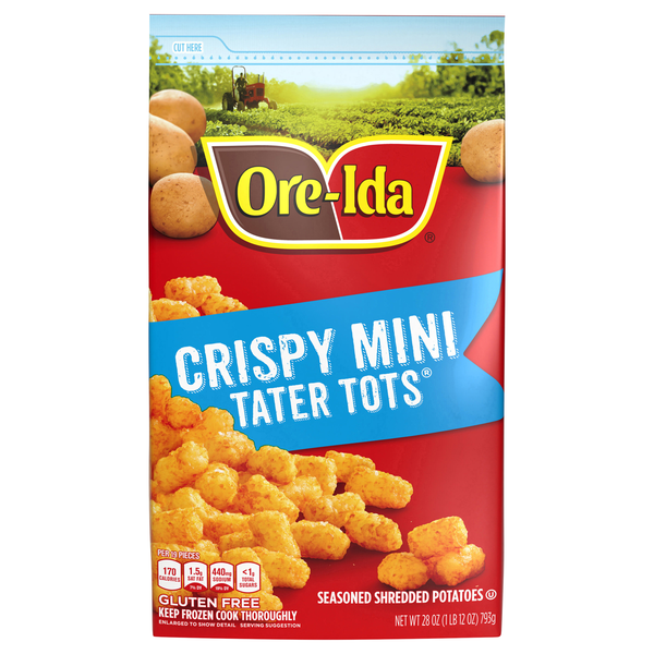 Ore-Ida Crispy Mini Tater Tots Seasoned Shredded Potatoes Frozen