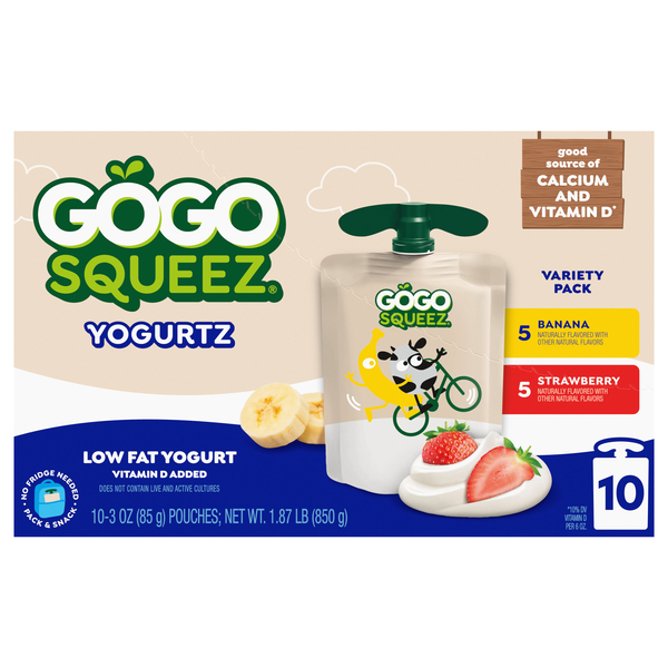 GoGo squeeZ Low Fat Strawberry & Banana Yogurtz on the Go Pouches - 10 ct