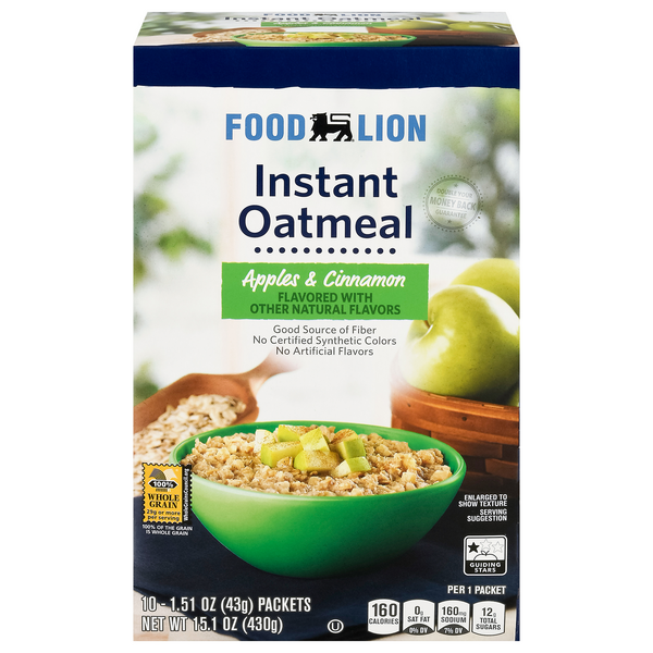 Save on Food Lion Instant Oatmeal Apples & Cinnamon 10 ct Order Online Delivery Food Lion