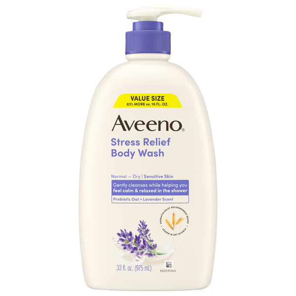 Aveeno Stress Relief Lavender Scent Body Wash Pump