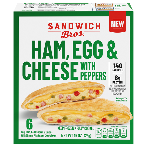 Sandwich Bros. Ham Egg & Cheese w/Peppers Pita Sandwiches - 6 ct Frozen