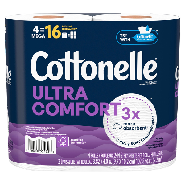 Cottonelle Ultra Comfort Mega Roll 2-Ply Toilet Paper Unscented - 4 ct