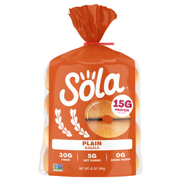 Sola 15g Protein Keto Friendly High Fiber Plain Bagels - 4 ct