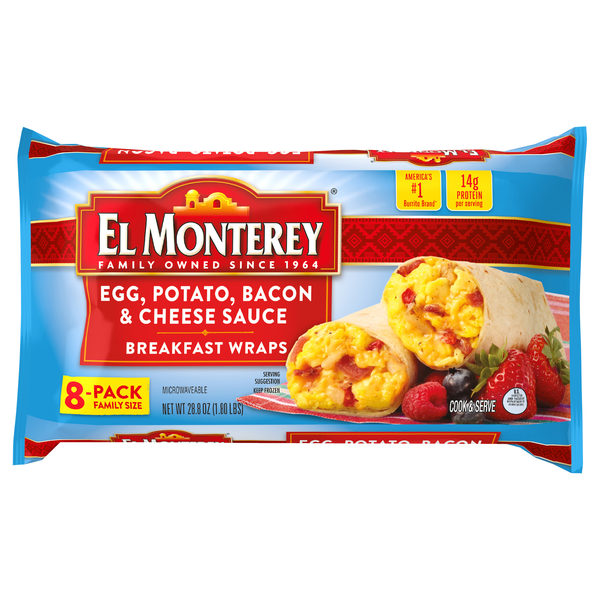 El Monterey Egg Potato Bacon & Cheese Sauce Breakfast Wraps - 8 ct