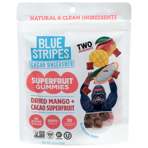 Blue Stripes Dried Mango + Cacao Superfruit Gummies