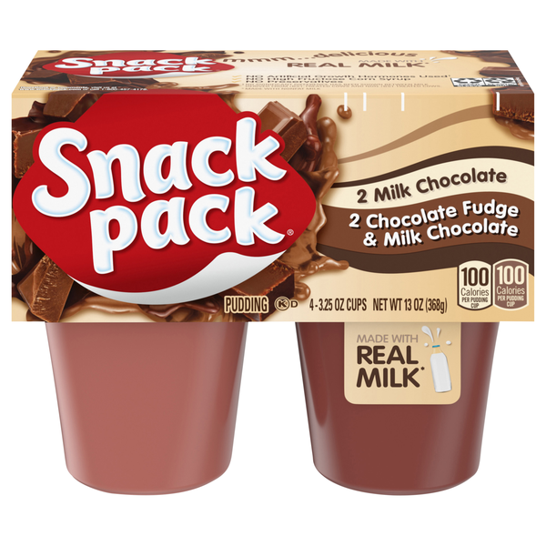 Snack Pack Milk Chocolate & Chocolate Fudge Pudding Cups - 4 ct