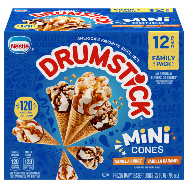 Nestle Drumstick Lil' Drums Vanilla Fudge/Vanilla Caramel Cones - 12 ct