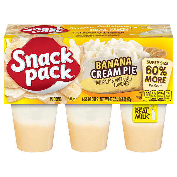 Snack Pack Banana Cream Pie Super Size Pudding Cups - 6 ct