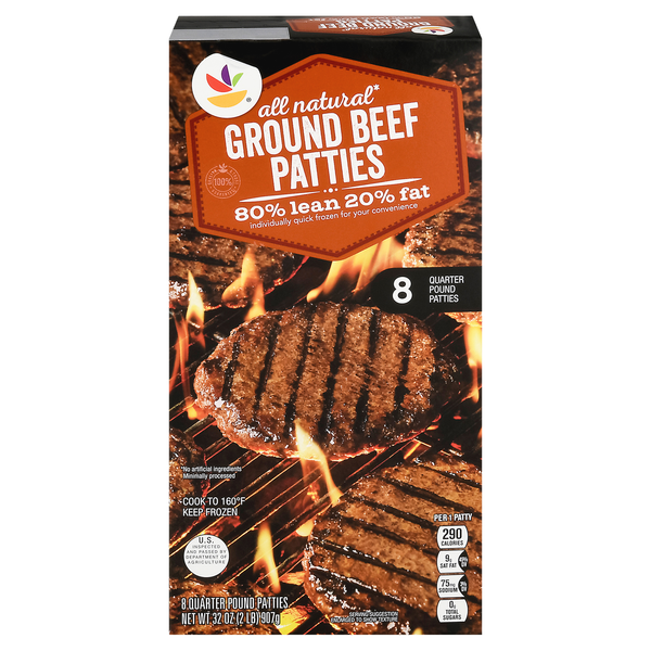 Stop & Shop Natural 80% Lean 20% Fat Ground Beef Patties - 8 ct Frozen