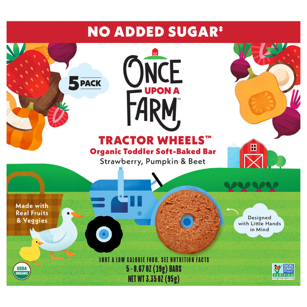 Once Upon a Farm Organic Strawberry/Pumpkin/Beet Tractor Wheels Bar - 5 ct