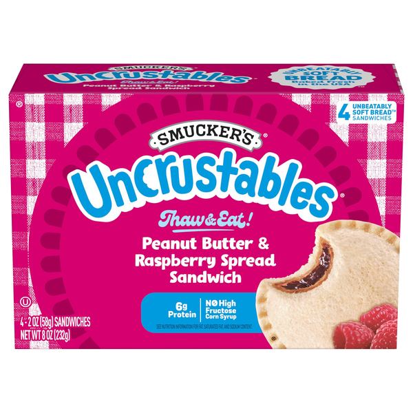 Smucker's Uncrustables Peanut Butter & Raspberry Spread Sandwiches - 4 ct