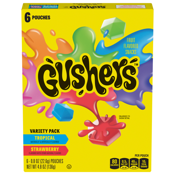 Gushers Flavored Fruit Snacks Strawberry Splash & Tropical - 6 ct