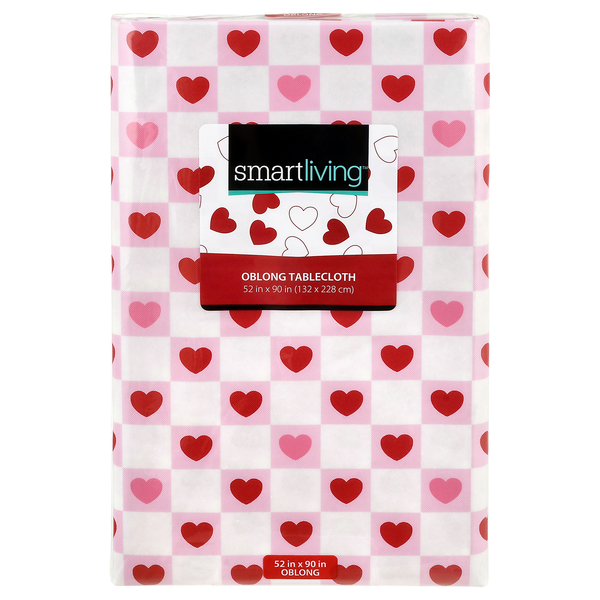Smart Living Oblong Valentine's Day Tablecloth Pink & Red Hearts 52X90Inch