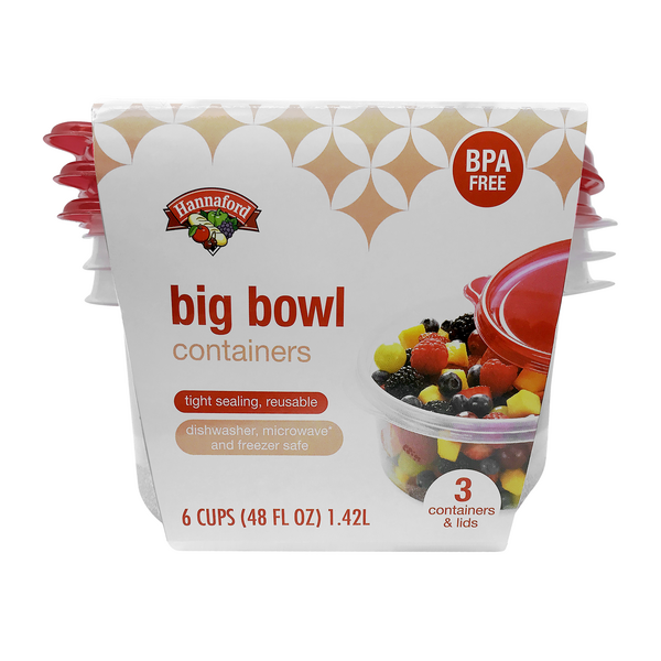 Hannaford Big Bowl Containers with Lids 6 Cups