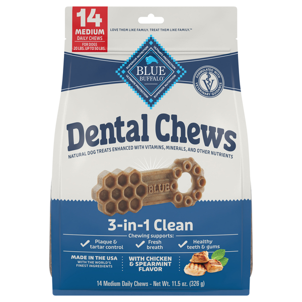 Blue Buffalo 3-in-1 Clean Chicken & Spearmint Med Dental Dog Chews 14 ct