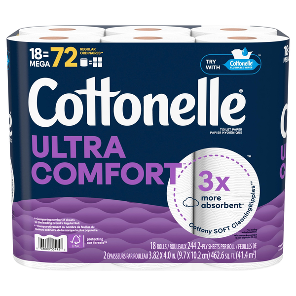 Cottonelle Ultra Comfort Mega Roll 2-Ply Toilet Paper Unscented - 18 ct