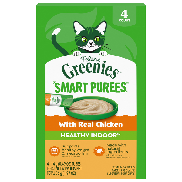 Feline GREENIES Smart Purees with Real Premium Chicken Cat Treats - 4 ct
