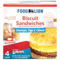Food Lion Sausage Egg & Cheese Biscuit Sandwiches - 4 ct Frozen
