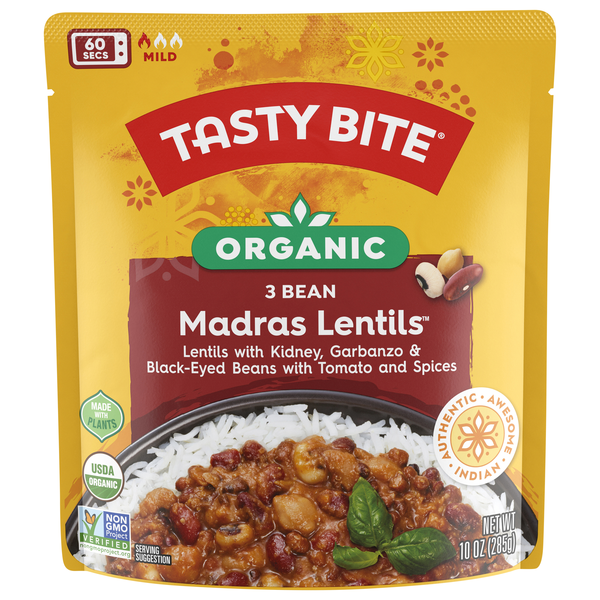 Tasty Bite 60 Second Organic Mild 3 Bean Madras Lentils