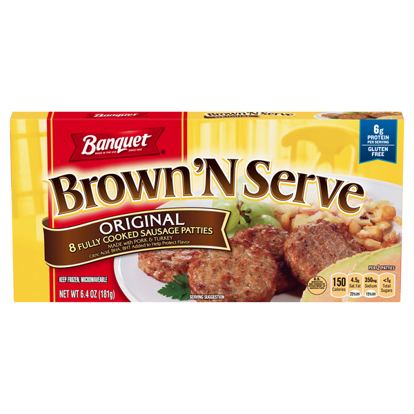 Banquet Brown 'N Serve Original Breakfast Sausage Patties - 8 ct Frozen