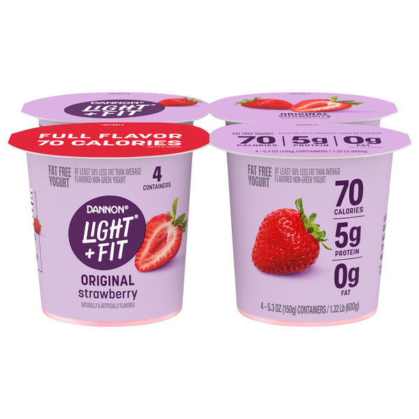 Dannon Light + Fit Fat Free Sensational Strawberry Yogurt Cup - 4 ct